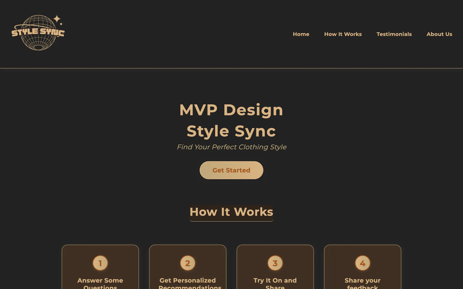 The Style Sync landing page, which invites visitors to take a style quiz.